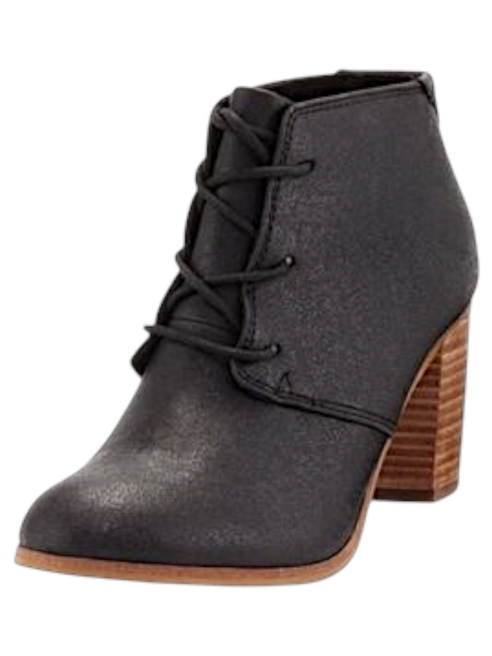 Toms Lunata Distressed Black Lace-Up 3" Stack Block Heel Ankle Boot (9.5)